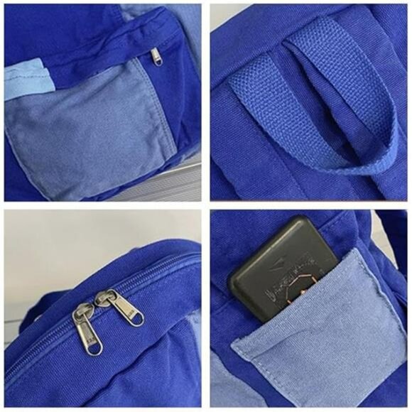 Vintage canvas backpack patchwork boho hippie grunge travel college book bag gre - Picture 5 of 7